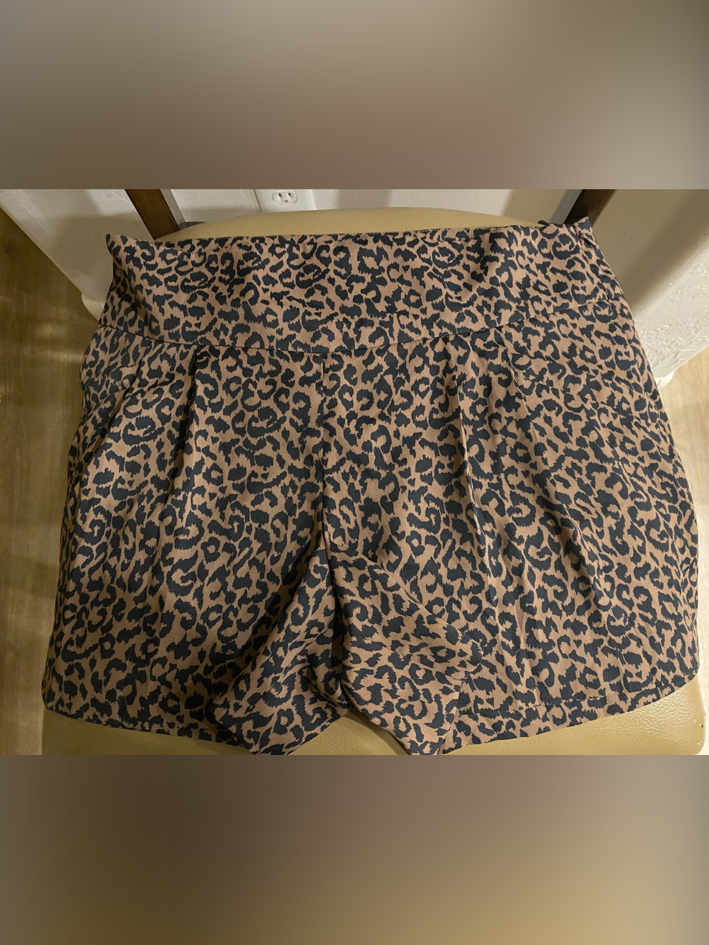 Anne Taylor Loft High-Waist Leopard Print Mini Shorts in Brown and Black